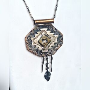 Indian Antique Brass & Copper Made Pendant With Chain – Tribal Jewelry